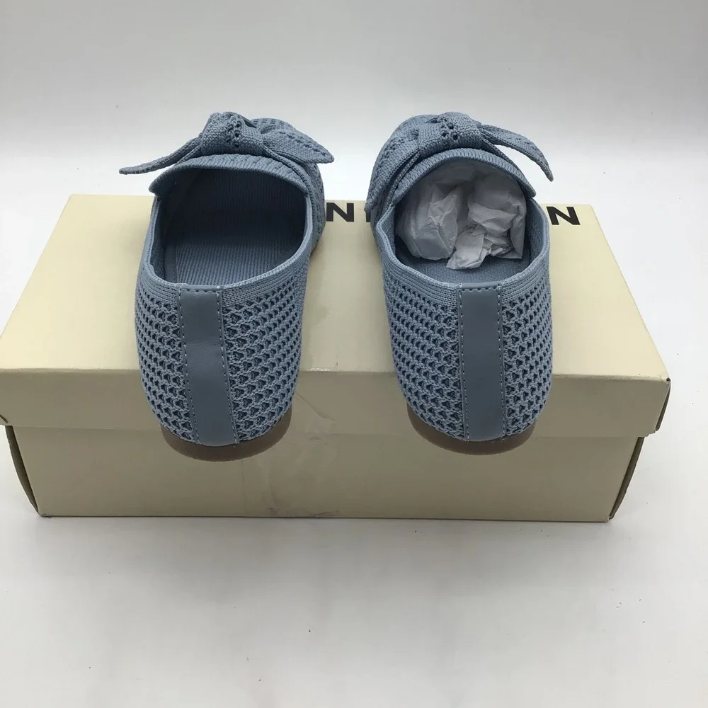 Anne Klein Tarsy Blue Knit Bow Loafers Pointed Toe‎ Flats Womens Size 7.5 M NEW